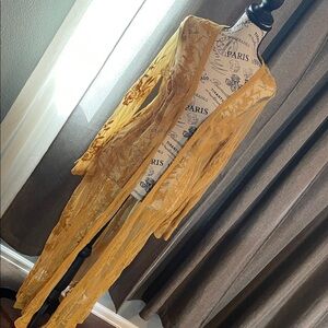 Golden Mustard Sheer Lace Longline Kimono